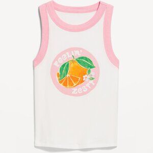 Old Navy Fitted Rib Knit Crop Tank Top Zesty Graphic Pink Trim 90s Y2K Style S